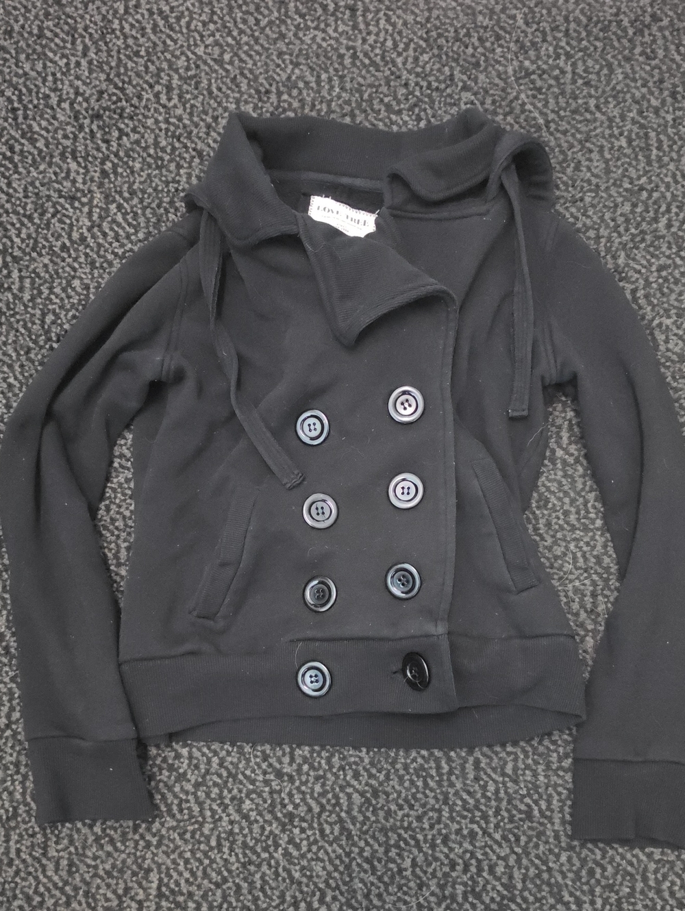 Love Tree Black Hooded Double-Breasted Coat